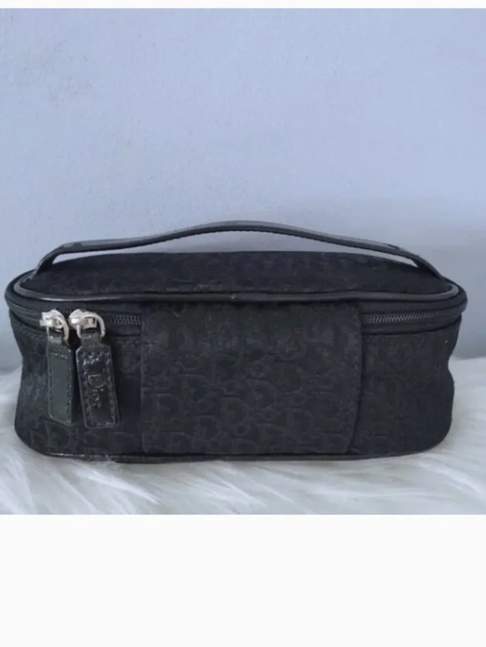 Dior Oblique canvas toiletry cosmetic travel case double zip EUC